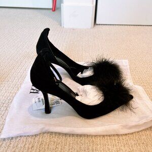 ZARA WOMEN'S SHOES FEATHER TRIM LEATHER HEELS